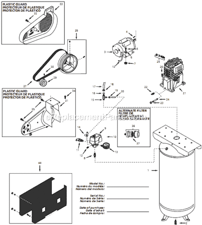 Page A Diagram and Parts List for VT619504 2008 Campbell Hausfeld Compressor